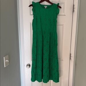 J. Crew Kelly Green Cotton Eyelet Midi Dress